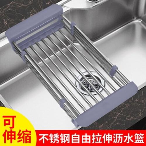 Kitchen rack free punch storage rack stainless steel sink telescopic drain basket kitchen appliances sink strainer