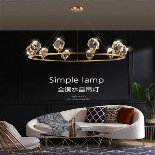 2021 New Nordic Copper Crystal Postmodern Light Luxury Molecular Living Room Lamp Bedroom Chandelier