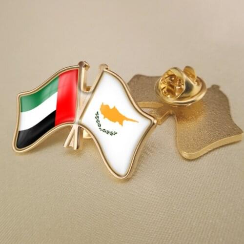 United Arab Emirates and Cyprus Crossed Double Friendship Flags Lapel Pins Brooch Badges
