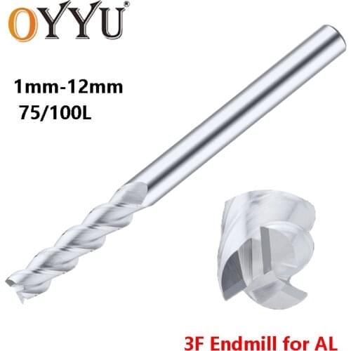 OYYU 75/100L lengthened End Mills Tungsten Steel Router Bit 3 Flute for Aluminum Carbide CNC Endmill Alloy Spiral Milling Cutter