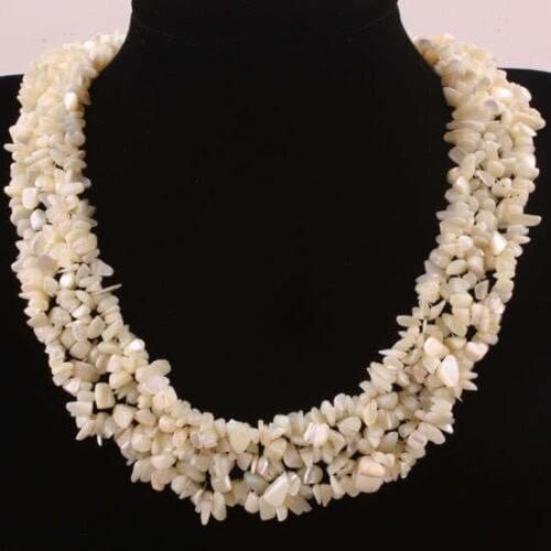 2014 new fashion charming free shipping 4X8MM White Mother of Pearl Shell Weave Chip Beads Necklace Strand 18"L BV80