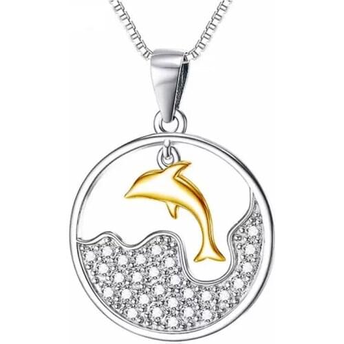 Huitan Cute Gold Color Dolphin Girls Necklace Fashion Pendant Two Tone Design Funny Women Accessories Statement Jewelry Gifts