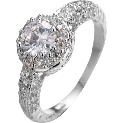 Luxury Female White Zirconia Stone Ring Classic Silver Color Wedding Ring Vintage Round Thin Engagement Rings For Women