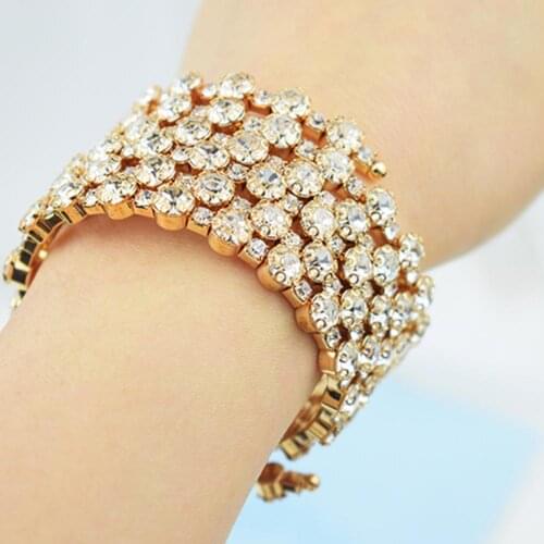 Luxury Women Cubic Zirconia Inlaid Multi Rows Bracelet Bangle Party Jewelry Gift
