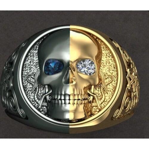 SECRET BOYS New Mens Skull Biker Rock Roll Gothic Punk Jewelry Ring Vintage Zinc Alloy Skull Hip Hop Double Color Skull Ring