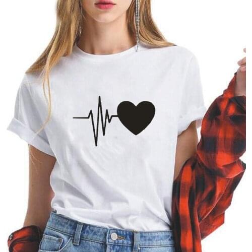 Heartbeat Graphics T-shirt Women Summer Harajuku Tshirts Cotton Women Basic Printed Tees Femme Tumblr T Shirt Women Top