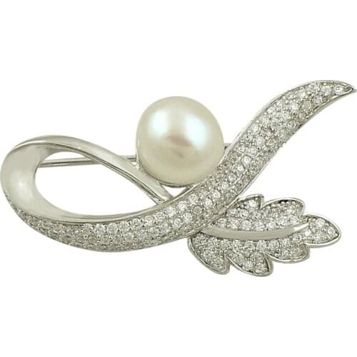 Silverlina Silver Pearl & Zircon Crystal Brooch