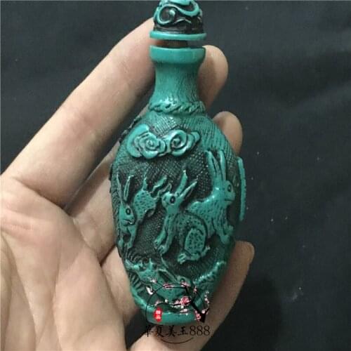 Antique ornament Turquoise snuff bottle home decoration office creative rabbit