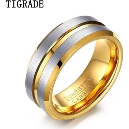 Tigrade Luxury Gold with Silver Color Tungsten Carbide Men Ring Wedding Band For Male Brushed Engagement Rings Anillos Bague