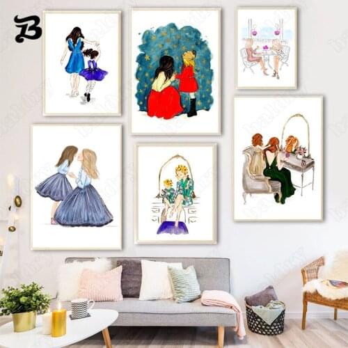 Canvas Poster Baby Art Posters and Prints Wall Art Colorful Dress Flowers Nordic Canvas Painting Maternal Love Wall Pictures