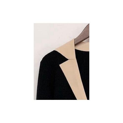 2020 Autumn and Winter New Suit Collar Color Matching Long-sleeved Knitted Cardigan