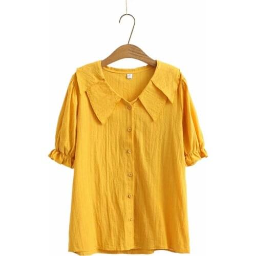 Plus size cotton Jacquard double-layer collar t shirt women butterfly sleeve tshirt 2021 black white gold t-shirt summer tops