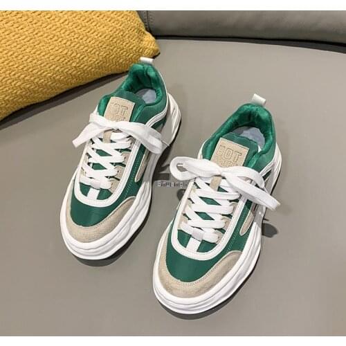 Leather Platform Sneakers Women Vulcanize Shoes Casual White Sneaker Shoes Ladies Flats Lace-up Walking Trainers Zapatos Mujer