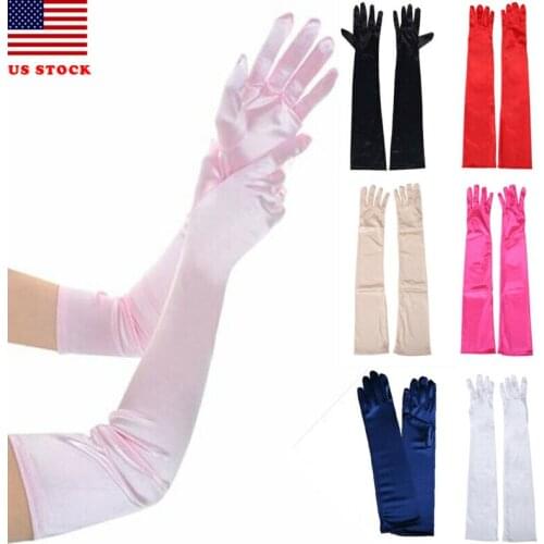 1 Pair Women Bride Long Lace Arm Elbow Gloves Lace Fingerless Formal Tight Gloves Black White Satin Finger Mittens