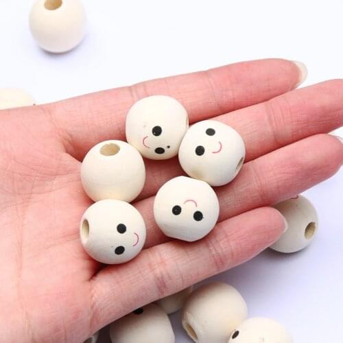 10pcs 18mm Natural Color Wood Beads Black-eyed Smiley Face Loose Spacer Beads For Jewelry Making DIY Bracelet Necklace Supplies