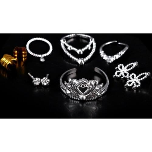 10Pcs/Set Necklace Bracelet for Doll Girls Crystal Plastic Sliver Crown Headband Headwear for Doll Accessories