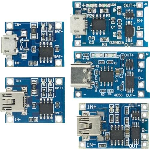 100pcs Micro USB 5V 1A 18650 TP4056 Lithium Battery Charger Module Charging Board With Protection Dual Functions 1A Li-ion