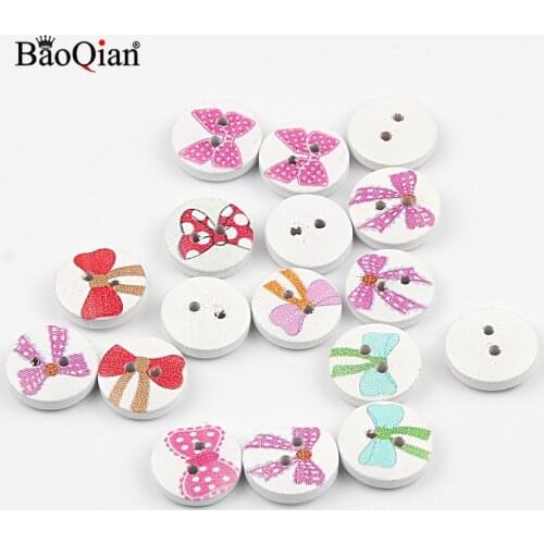50Pcs 15mm Mixed Bow tie Painted Wooden Buttons For Crafts Baby Clothing Sewing Accessories Scrapbooking DIY Needlework Buttons