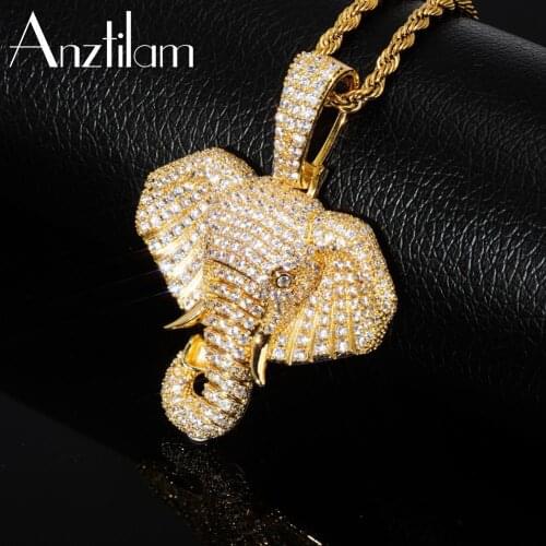 Full Iced Out Cubic Zircon Bling Animal Elephant Necklace & Pendant Men Hip Hop Rock Jewelry Necklace For Rapper Gifts