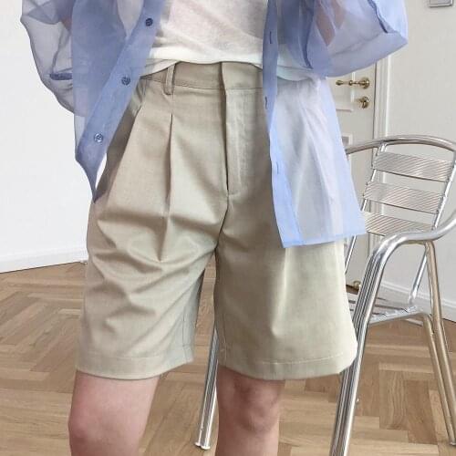 Summer Fashion Women Short Pants Khaki/Navy Wool High Waist Women Casual Suit Knee-Length Wide Leg Pant Ladies Short Trousers