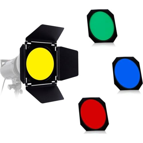 CY Free shipping Barn Door + Honeycomb Grid + 4 Color Filter for Standard Reflector Bowens Mount for Flash Studio Accessories