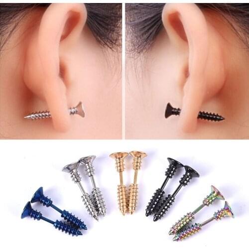 Women Men Hypoallergenic titanium Steel screw Piercing Ear Stud Earrings