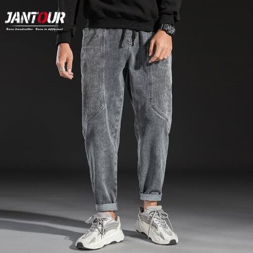 Gray Patchwork Jeans Brand 2020 Winter New Corduroy Spliced Pencil Harem Pants Drawstring Elastic Cotton Male Trousers Size 38
