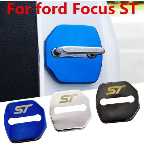 FLYJ 4PCS Car Door Lock Buckle cover car accessories interior Door Lock cover protector Buckle For Ford focus ST 2013-2018