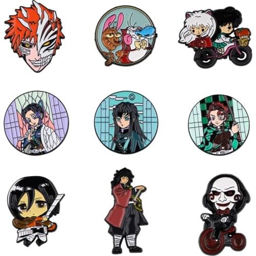 J3016 Fashion Demon Slayer Cartoon Funny Enamel Pin and Brooch Backpack Clothes Badge Horror Movie Tie Pins Charm Jewelry