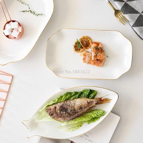 Phnom Penh Fish Plate Ceramic Fish Shaped Plate Steamed Fish Double Ear Plate Creative Nordic Net Red Tableware Household