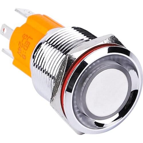 Ring LED Illuminated Momentary IP67 Power Switch Flat Head 16MM Metal Waterproof 10A Push Button Switch