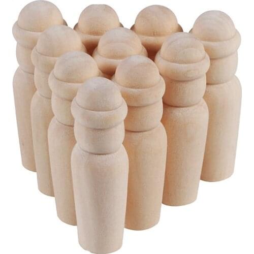 20pcs Unfinished Wooden Peg Dolls With hat Wooden Tiny Doll Bodies People Decorations Wood Color 20x60mm Childrens painted toys