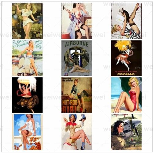 1Pcs Metal Poster Sexy Girl Tin Sign Vintage Retro Home Wall Decor Bar Pub Club Man Pin Up Girl Metal Sign Iron Painting Plaque