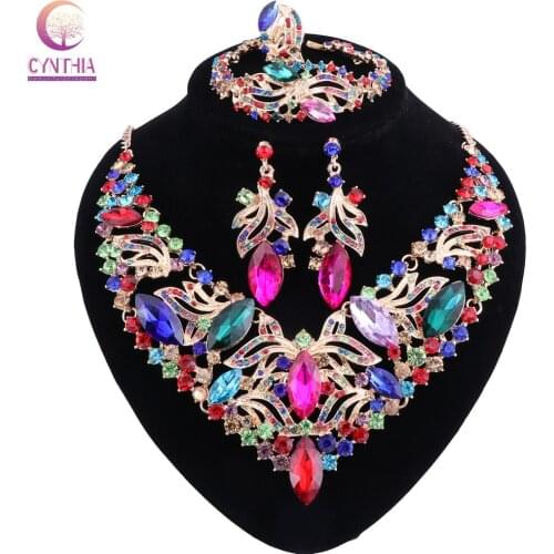 Fashion Jewelry Crystal Necklace and Earrings Set for Women Wedding Party Indian Bridal Jewelry Sets
