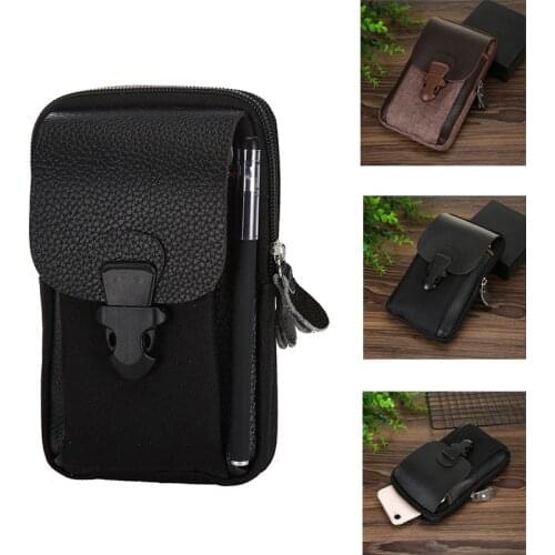 2021 new mens clamshell buckle double layer single layer wear belt phone bag waist bag vertical 6 inch 6.5 inch smart phone bag