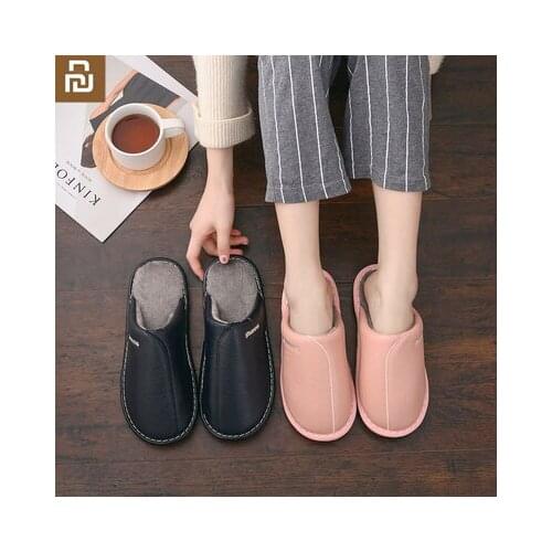 New Youpin Home winter leather slippers indoor slip Beef tendon bottom men women to protect couples warm cotton slippers