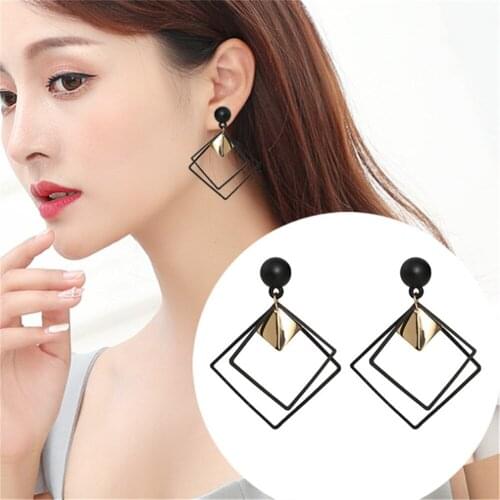 New Korean Geometric Square Sequins Simple Long Hollow Earrings Dangle Earring Women Jewelry