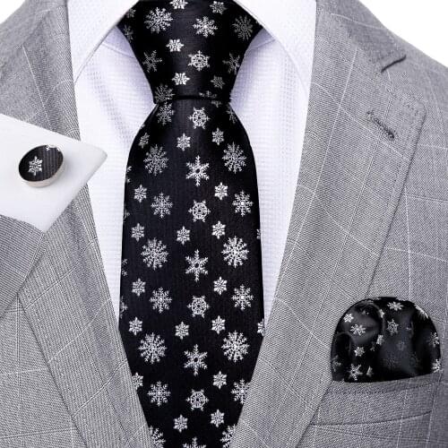New Black Snow Men Wedding Tie Set Silk Retro Neckties Wedding Business Handkerchief Cufflink Silk Tie Set Barry.Wang FA-5300