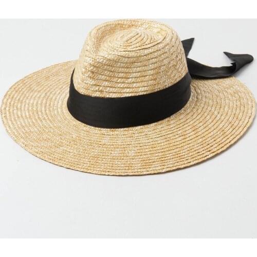 Clasical Wide Brim Sun Hat Straw Hat Jazz Top Panama Hat Black Band Summer Hat for Women Ladies Beach Hat Travel Derby Church