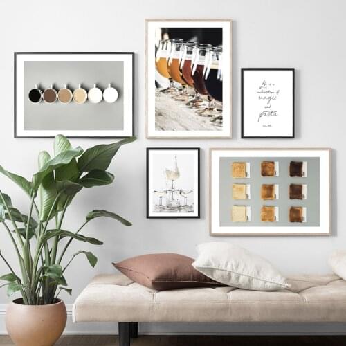 Golden Beer Glasses Coffee Shades Champagne Nordic Poster Wall Art Print Canvas Painting Decor Pictures For Living kitchen Room