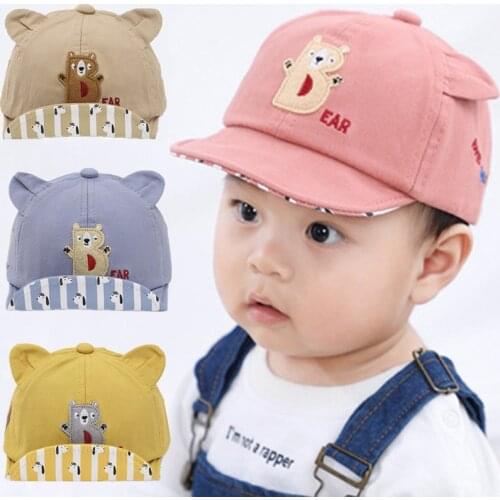 4 Colors Adjustable Embroid Anti-Sunburn Sunshade Letter Print Amusing Bear Sun Hat Baseball Cap Children Girls Boys 1-2 Years