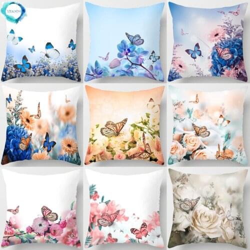 Butterfly Flower Pattern Polyester Pillow Cover Cushion Cover Decorative Pillowcase For Car Home Sofa Bed Decoration 45X45cm