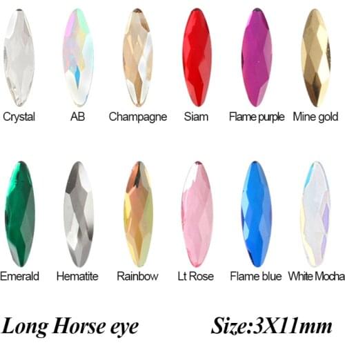 New sale Long Horse eye 3X11mm Mix color Rhinestones Flatback crystal stones For DIY Nail Art Decorations