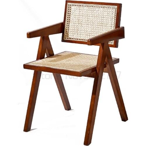 Solid wood rattan chair home stay medieval chair Cafe armchair balcony leisure dining chair book table chair