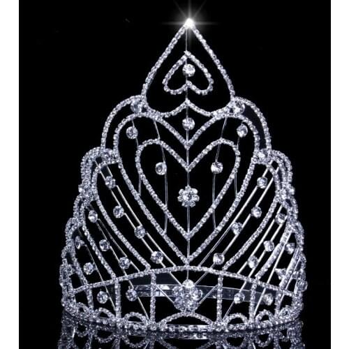 20.5cm 8in Height Crown Wedding Crystal Princess Hair Accessories Trendy Heart Silver Color Wedding Tiaras For Brides Jewelry