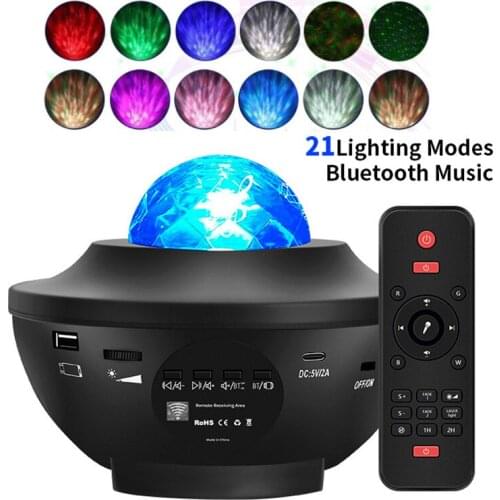 LED Star Night Light Music Starry Water Wave LED Projector Light Bluetooth-compatible Sound-Activated Projector Light Home Decor