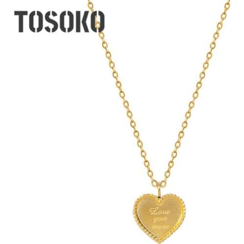 TOSOKO Stainless Steel Jewelry Frosted Peach Heart Love Pendant Necklace Womens Fashion Clavicle Chain BSP655