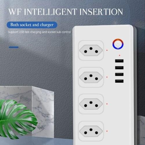 Wifi Smart Power Strip 4 BR Standard Plug with 4 USB 2.1A Fast Charging Port Timing App Voice Control Work with Alexa Google
