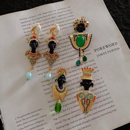 Vintage Women Jewelry Colorgful Gem With Pearl Ear Clip For Charm Lady Luxury Gift Personality Stud Earring Pendant Accessories