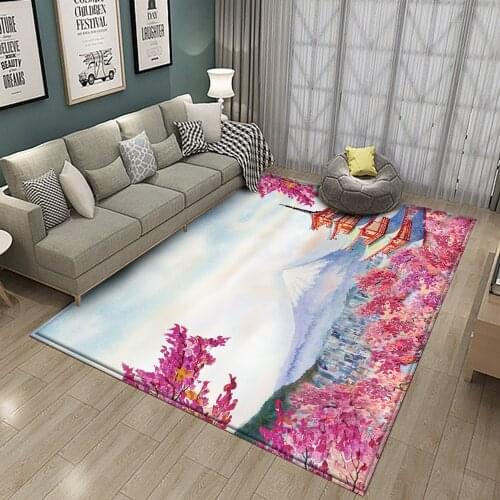 Pattern of Japan Fuji MountainFlannel Carpets Anti-slip Bedroom Mat Area Rug Landscape 3D Printed Living Room Decor Carpet